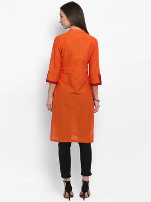 Orange plain cotton kurtas-and-kurtis 3