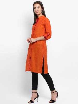 Orange plain cotton kurtas-and-kurtis 4