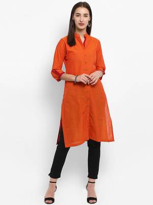 Orange plain cotton kurtas-and-kurtis 5