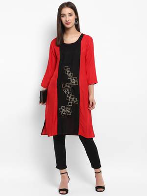 Red printed rayon kurtas-and-kurtis 1