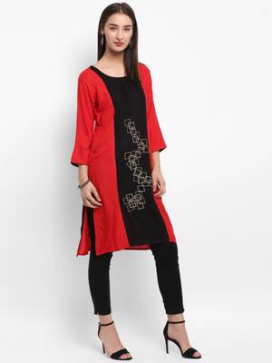 Red printed rayon kurtas-and-kurtis 4
