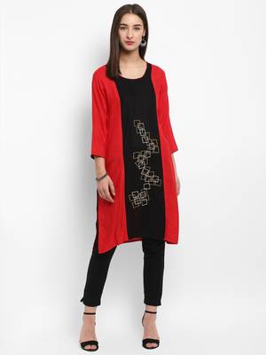 Red printed rayon kurtas-and-kurtis 5