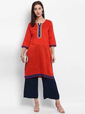 Red embroidered cotton poly embroidered-kurtis 1