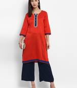Red embroidered cotton poly embroidered-kurtis