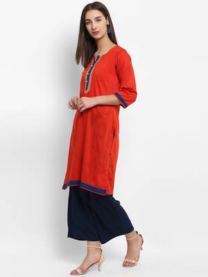 Red embroidered cotton poly embroidered-kurtis 4