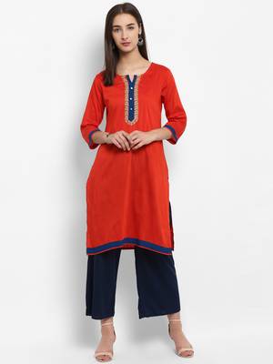 Red embroidered cotton poly embroidered-kurtis 5
