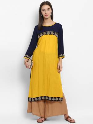 Yellow embroidered rayon embroidered-kurtis 1