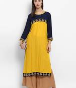 Yellow embroidered rayon embroidered-kurtis