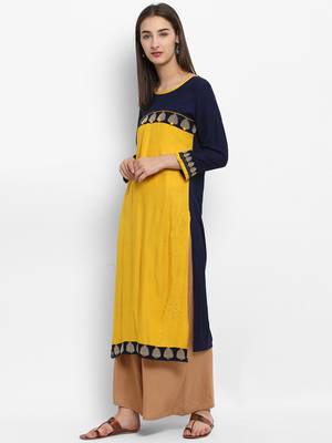 Yellow embroidered rayon embroidered-kurtis 4