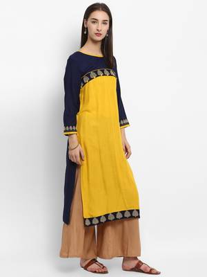 Yellow embroidered rayon embroidered-kurtis 5