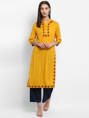 Mustard embroidered rayon embroidered-kurtis 1