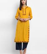 Mustard embroidered rayon embroidered-kurtis
