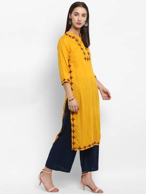 Mustard embroidered rayon embroidered-kurtis 4