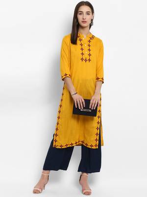 Mustard embroidered rayon embroidered-kurtis 5