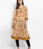 Brown printed cotton kurtas-and-kurtis