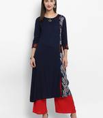 Navy blue embroidered rayon embroidered kurtis