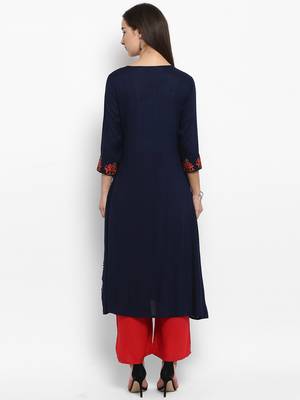 Navy blue embroidered rayon embroidered kurtis 3