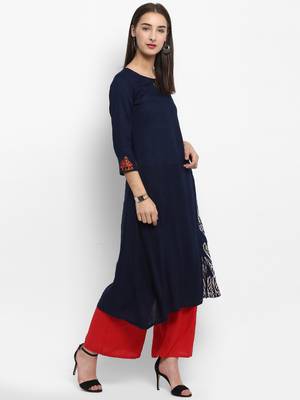 Navy blue embroidered rayon embroidered kurtis 4