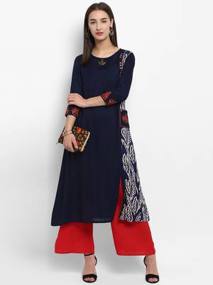 Navy blue embroidered rayon embroidered kurtis 5