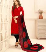Red embroidered cotton unstitched salwar