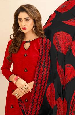 Red embroidered cotton unstitched salwar 2