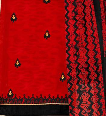 Red embroidered cotton unstitched salwar 3