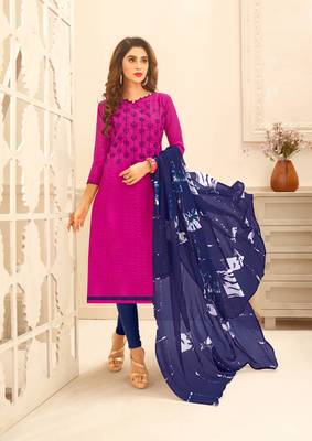 Magenta embroidered cotton unstitched salwar 1
