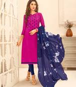 Magenta embroidered cotton unstitched salwar