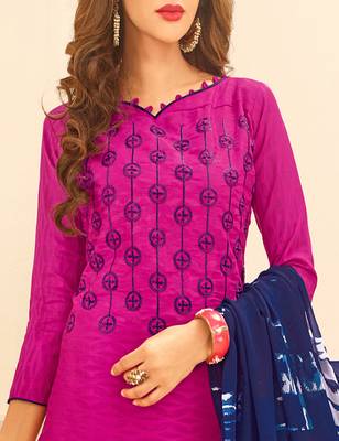 Magenta embroidered cotton unstitched salwar 2