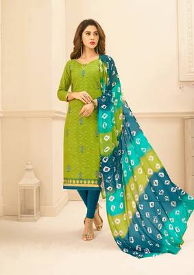Green embroidered cotton unstitched salwar 1