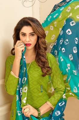 Green embroidered cotton unstitched salwar 2
