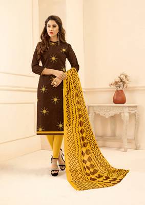 Brown embroidered cotton unstitched salwar 1