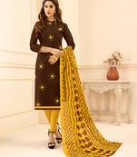 Brown embroidered cotton unstitched salwar