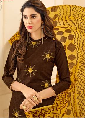 Brown embroidered cotton unstitched salwar 2