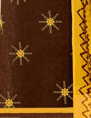 Brown embroidered cotton unstitched salwar 3