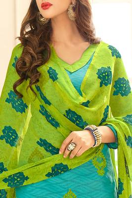 Turquoise embroidered cotton unstitched salwar 2