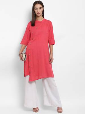 Pink plain cotton kurtas-and-kurtis 1
