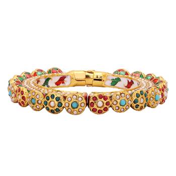 Multicolor Pearl And Meenakari Hand Crafted Jaipuri Kada For Womens 2