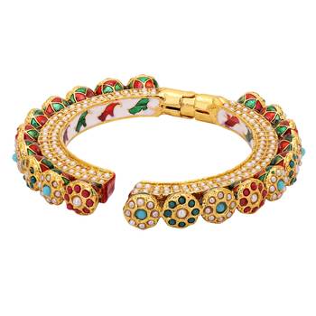 Multicolor Pearl And Meenakari Hand Crafted Jaipuri Kada For Womens 3