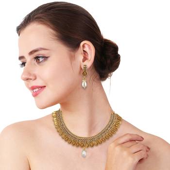 Adwitiya Collection 24 Ct Gold Plated With Ginni Temple Necklace Set 4