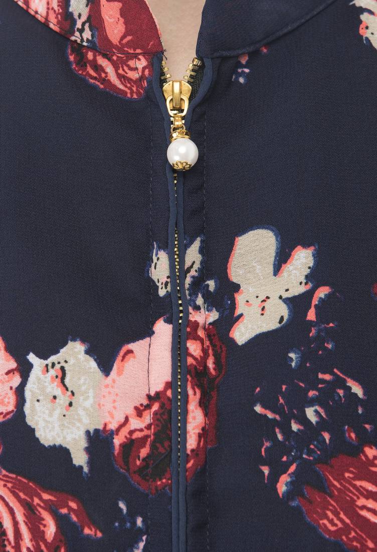 Navy Georgette Digital  Printed Double Layer kurti