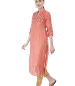 Peach  Cotton Block Printed  Straight kurti