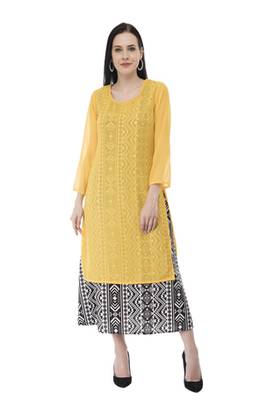 Yellow And Black Georgette Double Layer kurti 1