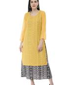 Yellow And Black Georgette Double Layer kurti