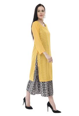 Yellow And Black Georgette Double Layer kurti 3