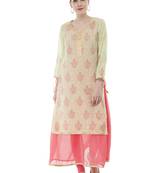 Green And Pink Georgette Double Layer  Kurti
