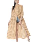 Beige Cotton Digital Printed Flared Kurti