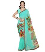 Sea green printed georgette saree with blouse