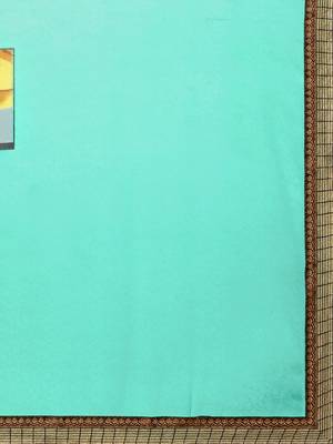 Sea green printed georgette saree with blouse 2