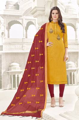 Yellow embroidered cotton unstitched salwar 1